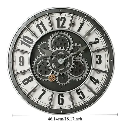 Retro Industrial Roman Wall Clock Gear Rotation Clock Living Room Decorative Wall Clock Stylish Silent Wall Clock Quartz Clock