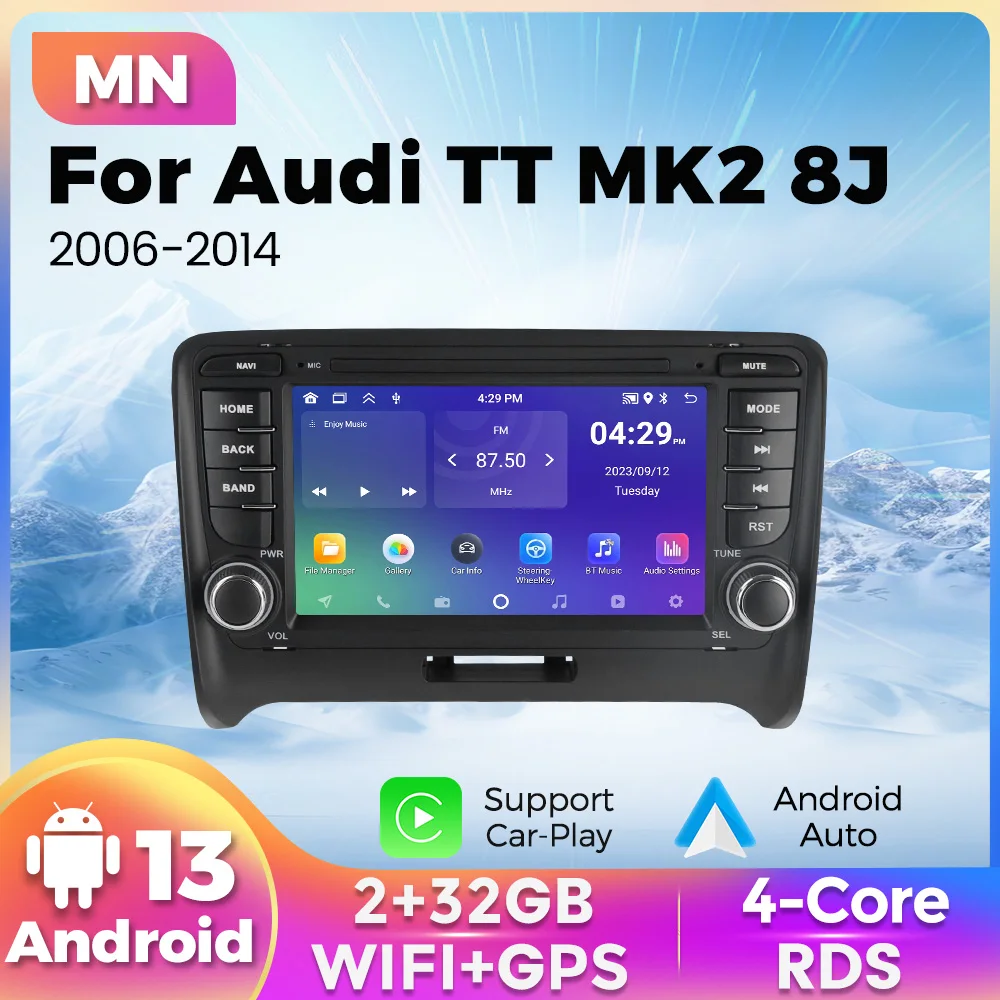 Mekede android13 autoradio für audi tt mk2 8j 2006-2014 multimedia player drahtloses carplay wifi navigation gps bt plug-and-play Image