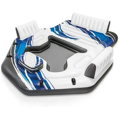 Blue Tropic Inflatable 5 Person Raft or Swimming Pool Island Water Floating Lounger Raft with