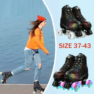 Unisex Roller Skates PU Leather Roller Skates Skating Shoes Zebra Printed Roller Skates Quad Skates