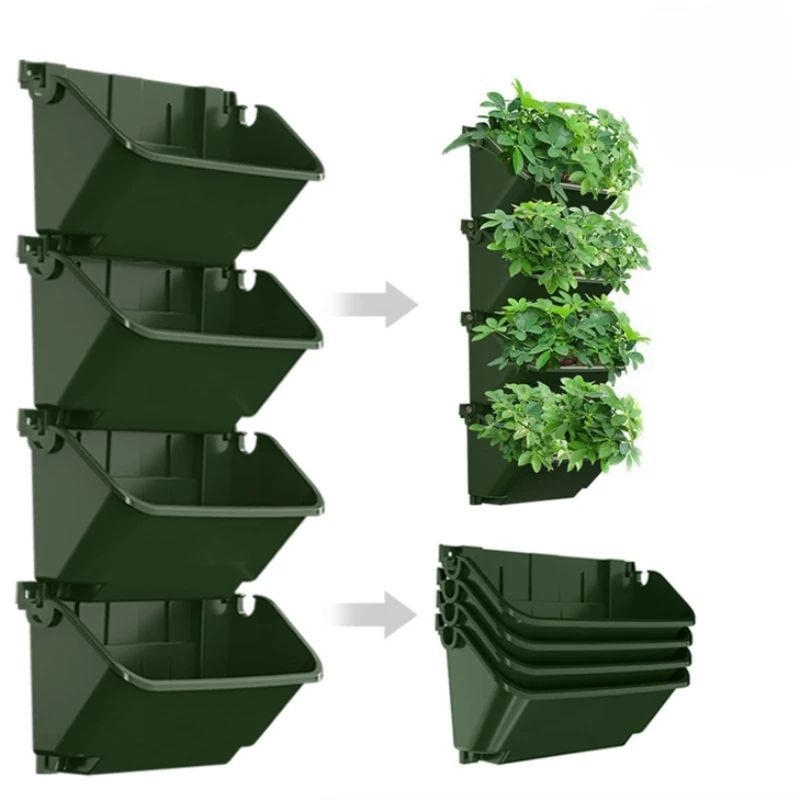 Vertikale Begrünungs-Pflanzkisten, stapelbarer Pflanzenbehälter für drinnen und draußen, für Zuhause, Balkon, Garten, Wandbehang, Blumentöpfe Image