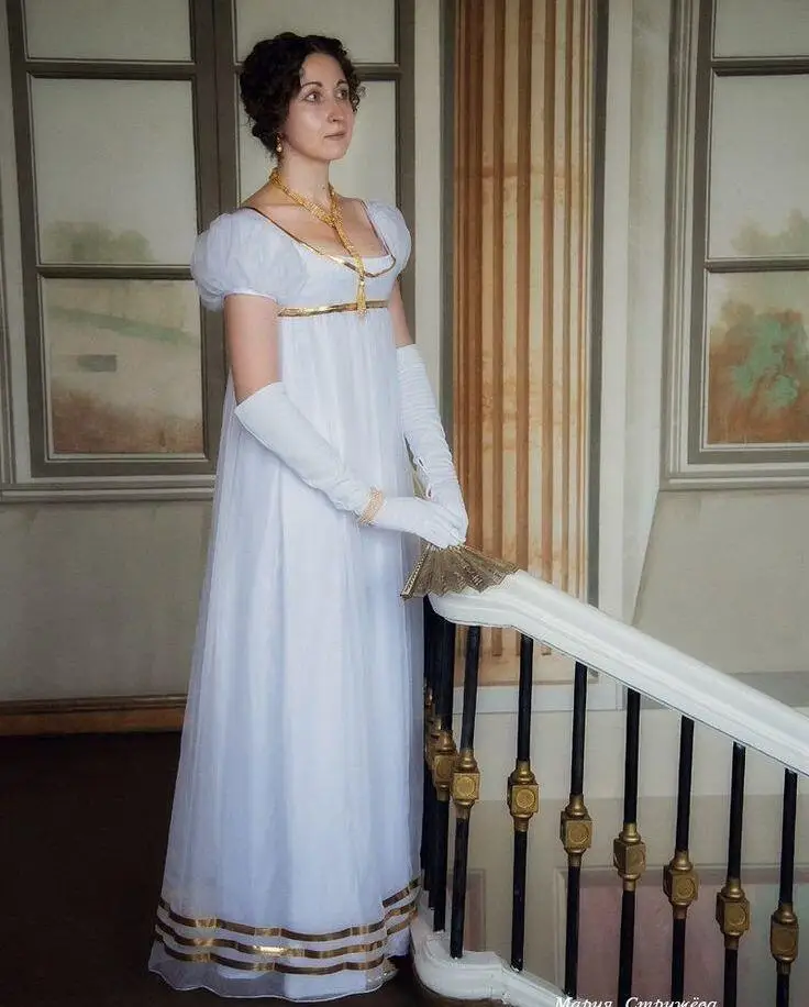 Viktorianisches Regency-Hochzeitskleid in Weiß für Damen, Imperial Regency, hohe Taille, Teeparty, weißes Ballkleid, Fantasy-Kleid Image