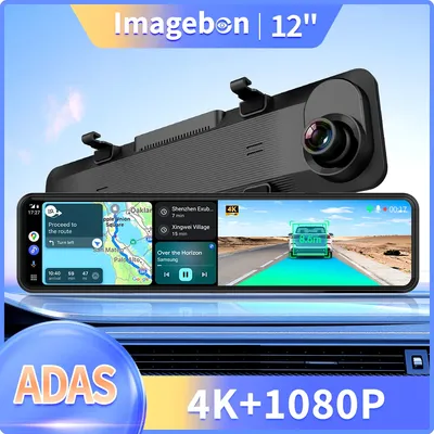 Imagebon 12" 4K ADAS Car DVR Wireless CarPlay & Android Auto WiFi Dash Cam GPS FM AUX 24h Parking