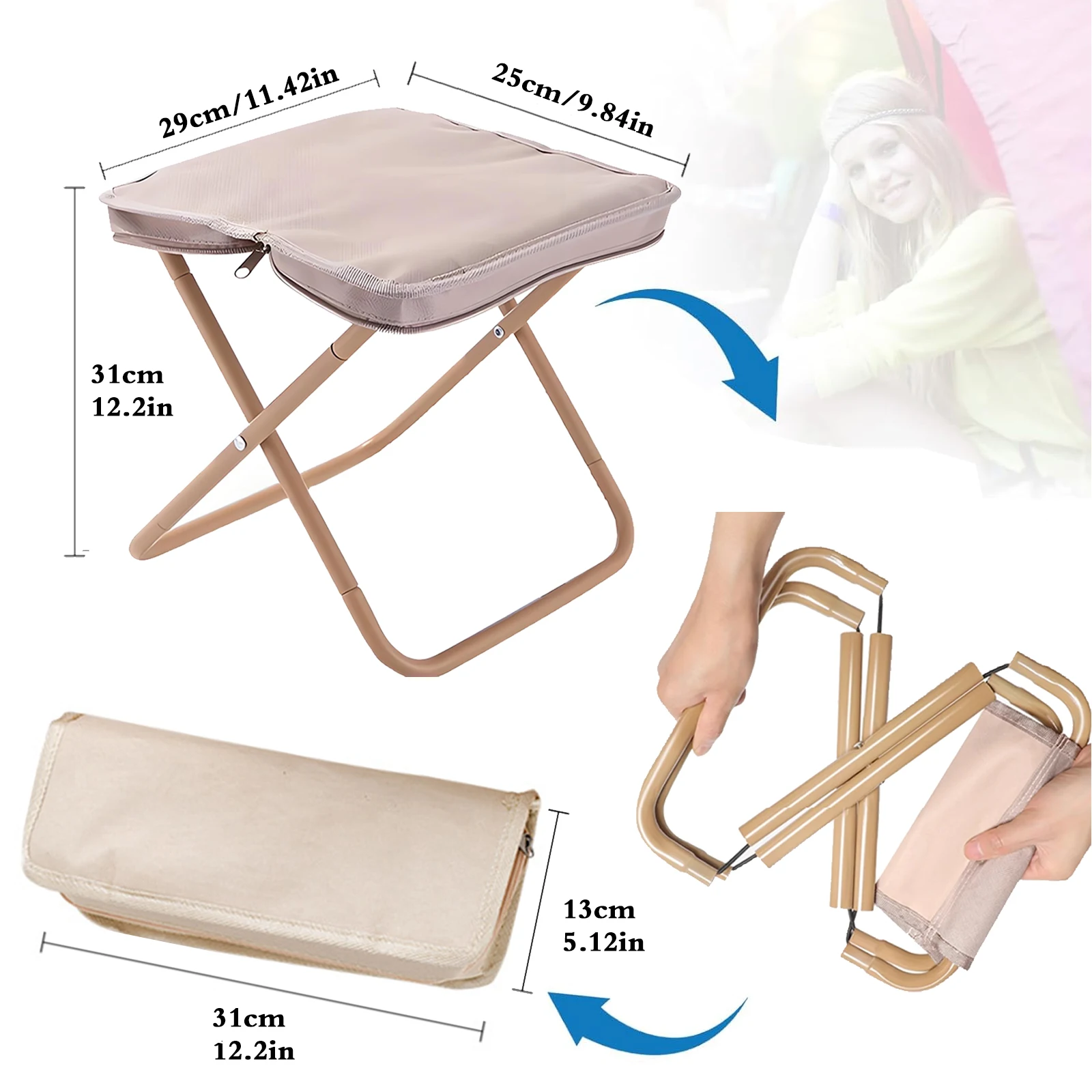 Tragbarer Campinghocker für den Außenbereich und klappbarer kleiner Stuhl – kompakter, klappbarer, leichter und langlebiger zusammenklappbarer Hocker zum Angeln