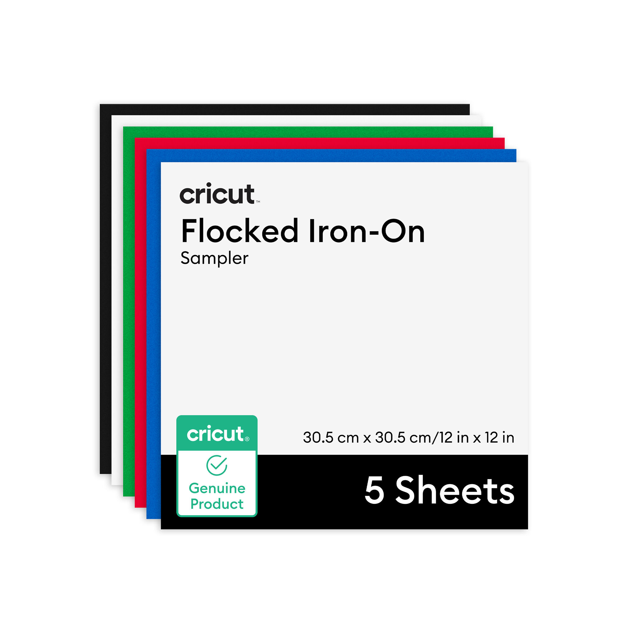 Cricut Flocked Iron-On | Classics Sampler | 12 in x 12 in | 5 Count | White/Blue/Black