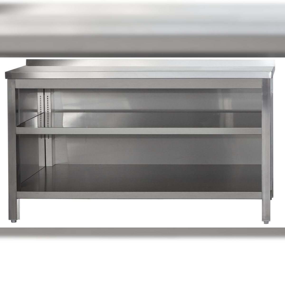 A&S Gastro Edelstahl Arbeitsschrank offen mit Aufkantung und höhenverstellbaren Zwischenboden | Bautiefe 600mm | AISI 304 Image