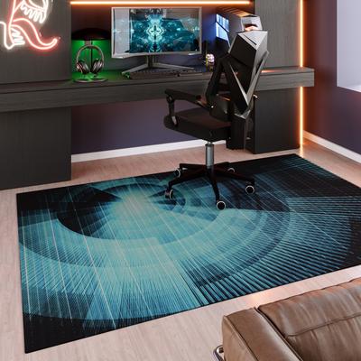 Teppich WECON HOME "Cyber Swirl", blau, B:110cm H:5mm L:160cm, Polyester, Teppiche, Gamer Teppich, gewebt, Cyberpunk, robust, Gaming Room, rutschfest Image