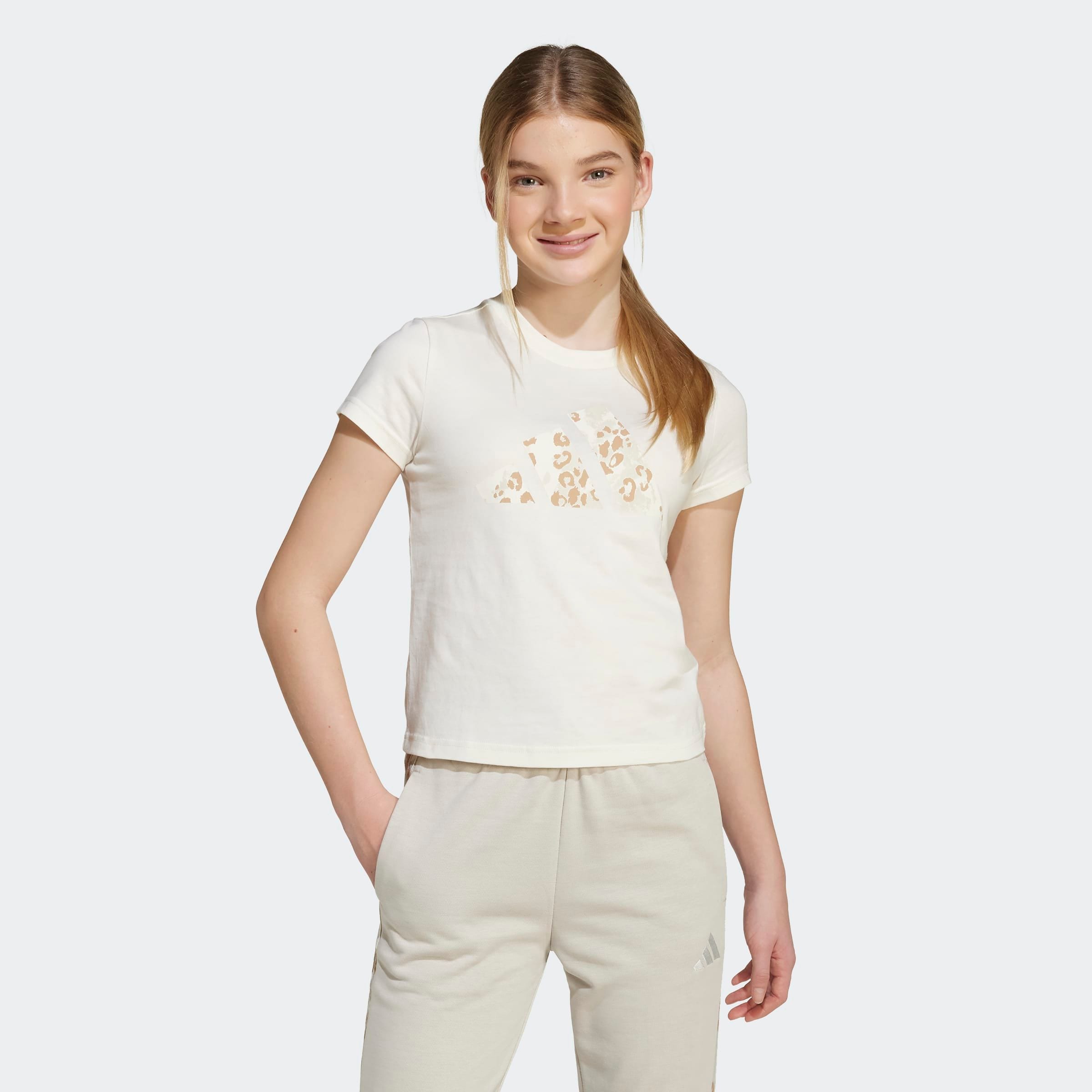 T-Shirt ADIDAS SPORTSWEAR "G ANML SJ BL T", Kinder, Gr. 128, grau (wonder aluminium), Obermaterial: 100% Baumwolle, Rundhals, Shirts Image