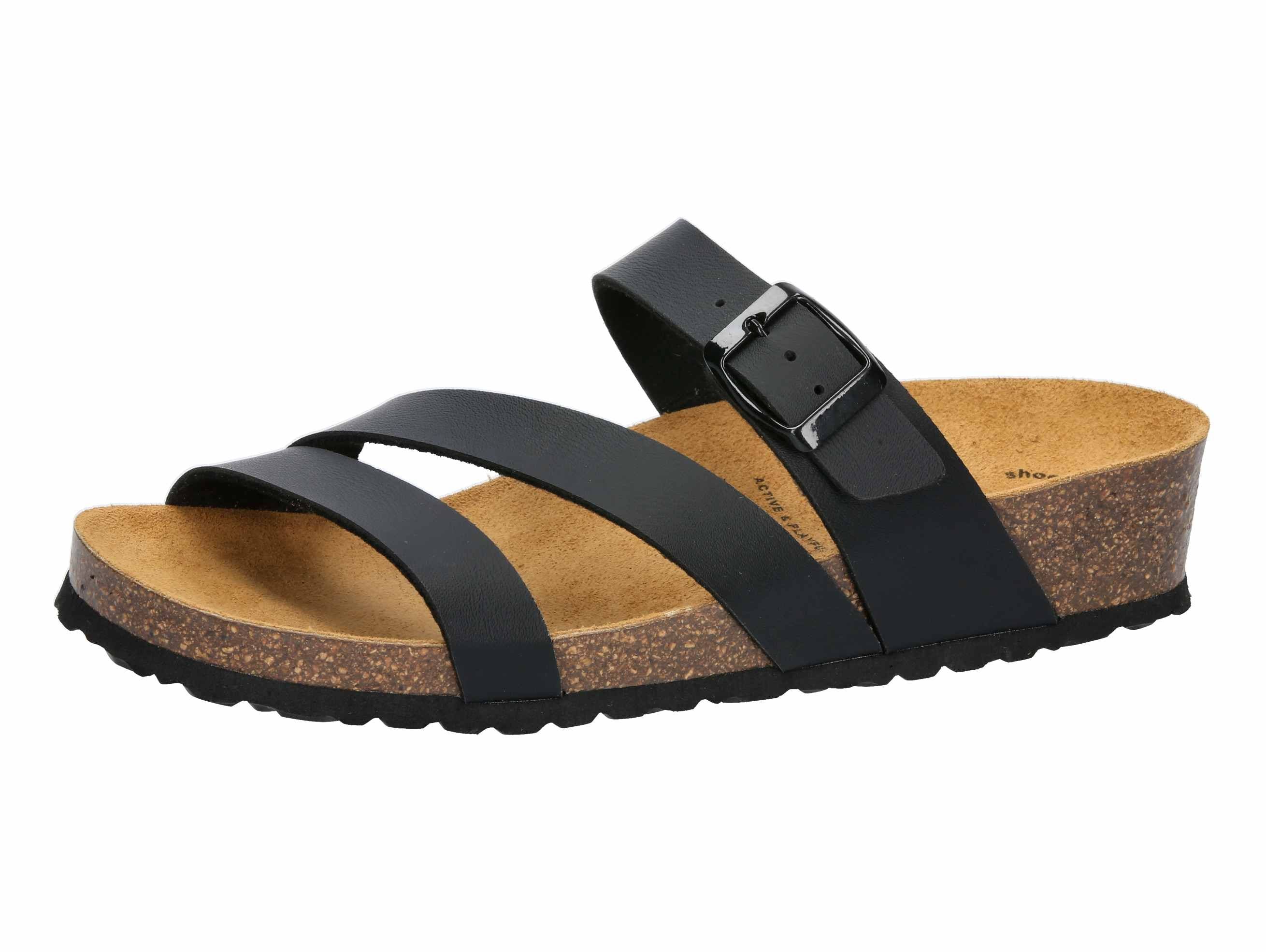 Pantolette LICO "Pantolette Natural Glitter", Damen, Gr. 36, schwarz, Synthetik, Schuhe Pantolette