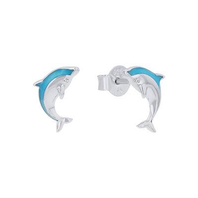 Paar Ohrstecker PRINZESSIN LILLIFEE "Delfin-Optik, 2039765", blau (silberfarben, blau, kristallweiß, kristallweiß), Ohrringe, Mädchen, Silber 925 (Sterlingsilber), mit Zirkonia (synth.) Image