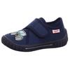 Hausschuh SUPERFIT "Bill WMS: Mittel", Kinder, Gr. 25, blau (dunkelblau, traktor), Textil, bestickt, casual, Schuhe, Kindergarten Schuh im Jeans-Look, Größenschablone zum Download