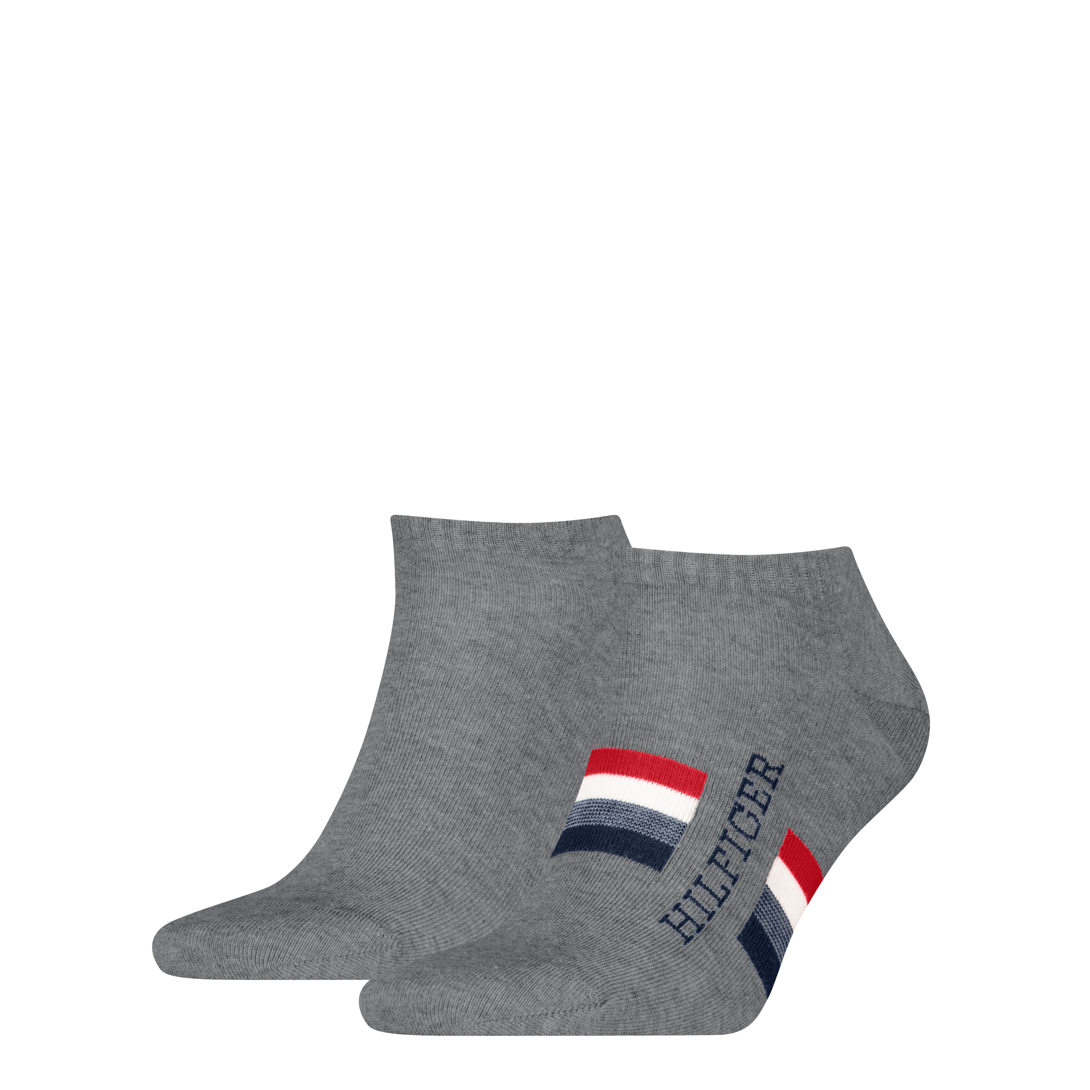 Sneakersocken TOMMY HILFIGER "TH MEN SNEAKER 2P HILFIGER TAB", Herren, Gr. 43-46, grau (mid grau melange), Baumwollmischung, normal, Socken Sneakersocken, Atmungsaktiv, Markenlogo