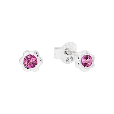 Paar Ohrstecker PRINZESSIN LILLIFEE "Blume, 2038730, 2038733, 2038736", bunt (silberfarben, pink, pink), Ohrringe, Kinder, Silber 925 (Sterlingsilber), mit Zirkonia (synth.) Image