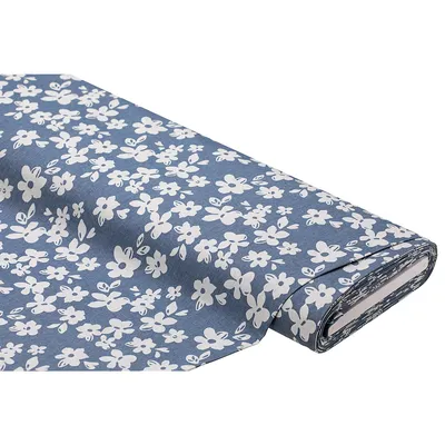 Leichter Jeansstoff (Hemdenjeans) Blumen, jeansblau/weiß Image