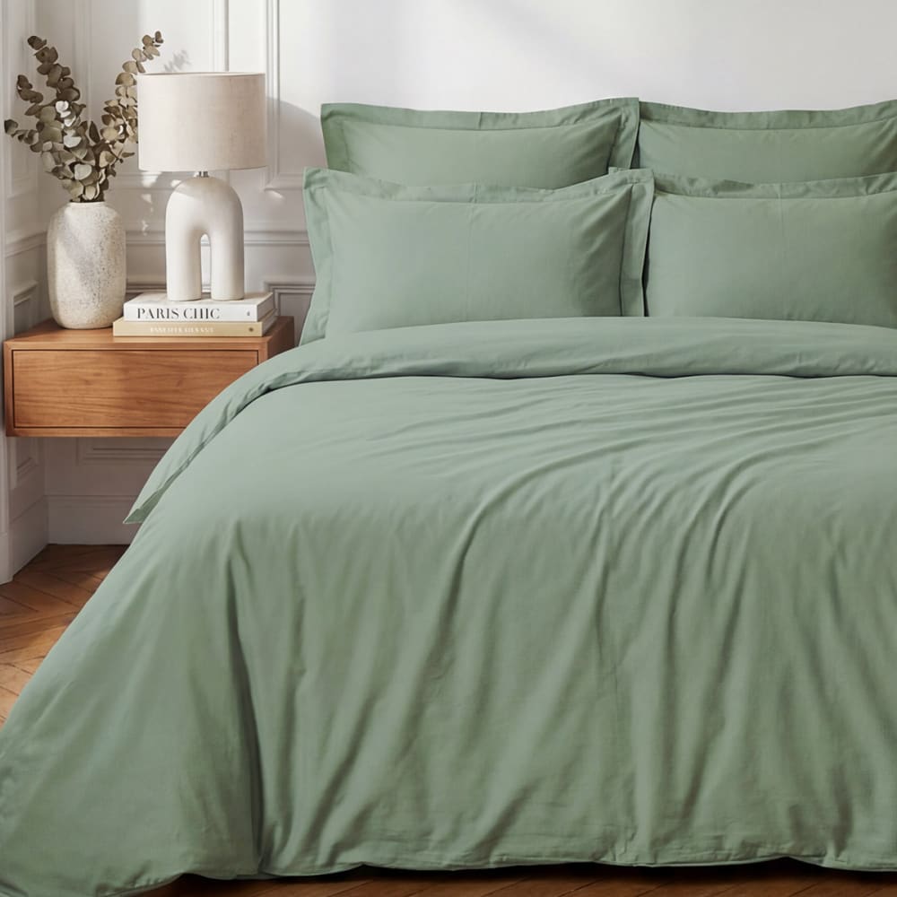 Parure housse de couette + 2 taies 50x70 cm sauge 260x240 cm