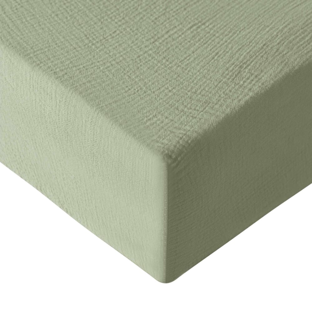 Drap-housse en gaze de coton bonnet 30 cm Sauge 90x200 cm