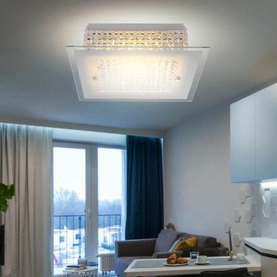 Globo - led Deckenleuchte Kristalle Kristallleuchte Glas opal Deckenlampe Wohnzimmer, Metall Chrom, Image