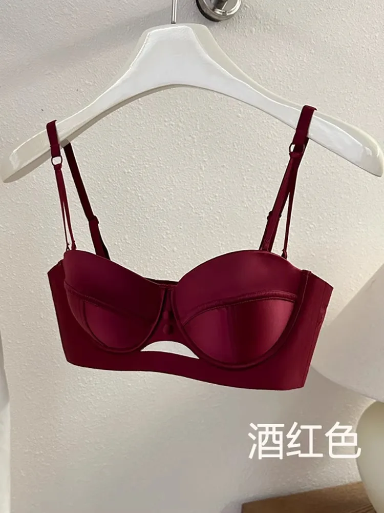 TikTok Viral MOYISU Sommer-Satin-Bralette, trägerloser Push-Up-BH und Set, französisches Retro-Anti-Sag-Dessous-Set, kleine Brustunterstützung, Geschenk
