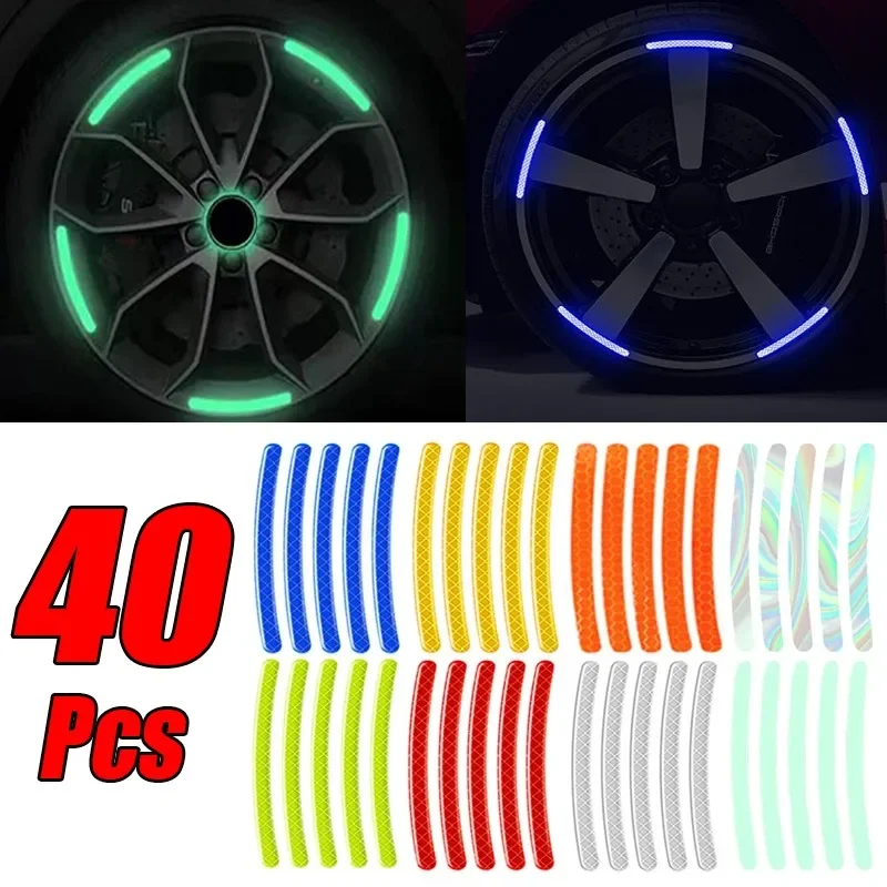 20/40Pcs Auto Motorrad Rad Reflektierende Streifen Bunte Hub Aufkleber Styling Aufkleber Aufkleber Auto Moto Decor Aufkleber Zubehör Image