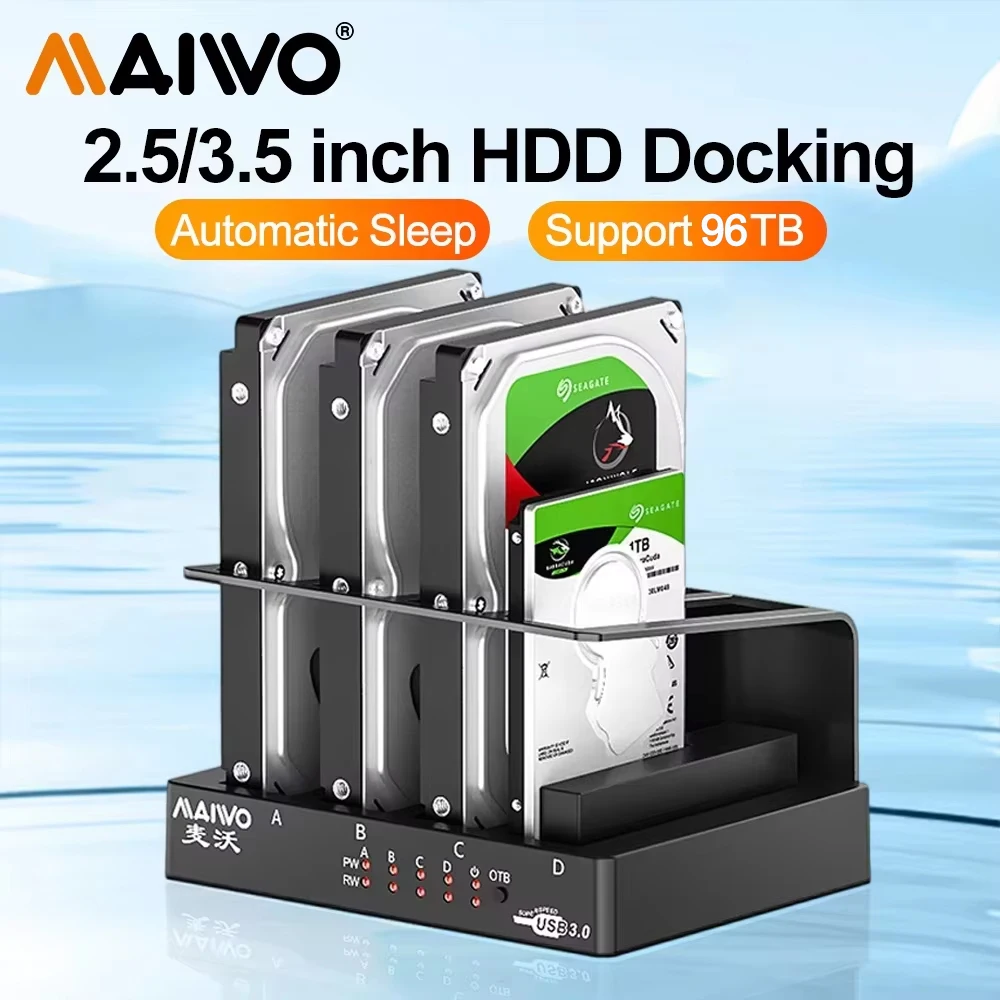 MAIWO 4-Schacht-Festplatten-Dockingstation für 2,5/3,5 Zoll HDD SSD SATA zu USB 3.0 HDD-Dockingstation mit 12V3A-Netzteil Image