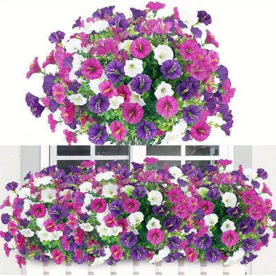TEMU 9 Bundles Of Artificial Flowers For Outdoors, Fake Balcony Plants – Realistic Outdoor Decorative Potted Flowers For And Gardens Image