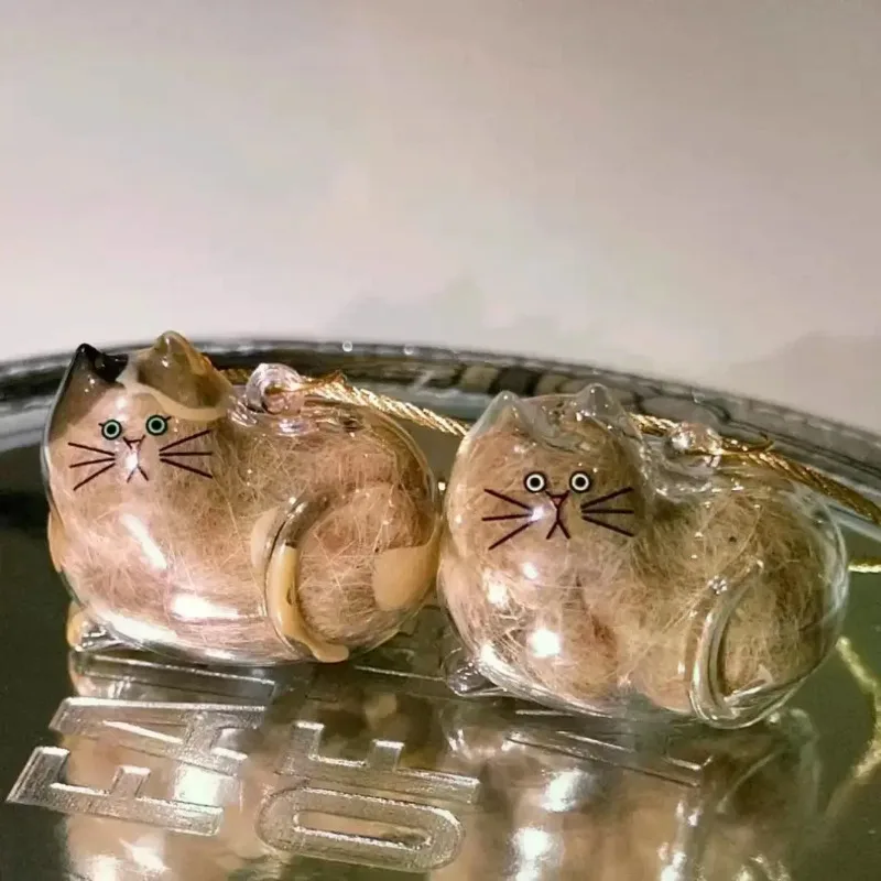 1–5 Stück Haustierfell-Gedenkschlüsselanhänger, Katzenhaar-Andenken-Anhänger für Rucksack, Geldbörse, besondere Geschenkidee für Katzenbesitzer, dauerhaftes Souvenir Image