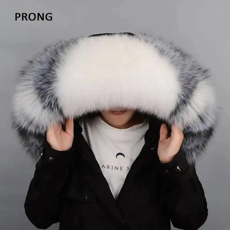 Große Größe Pelz Kragen Echt Fuchs Pelz Kragen Für Frauen Mantel Jacke Hut Gestreiften Winter Damen Schal Schal Femal Neck kappe Warme Kragen Image