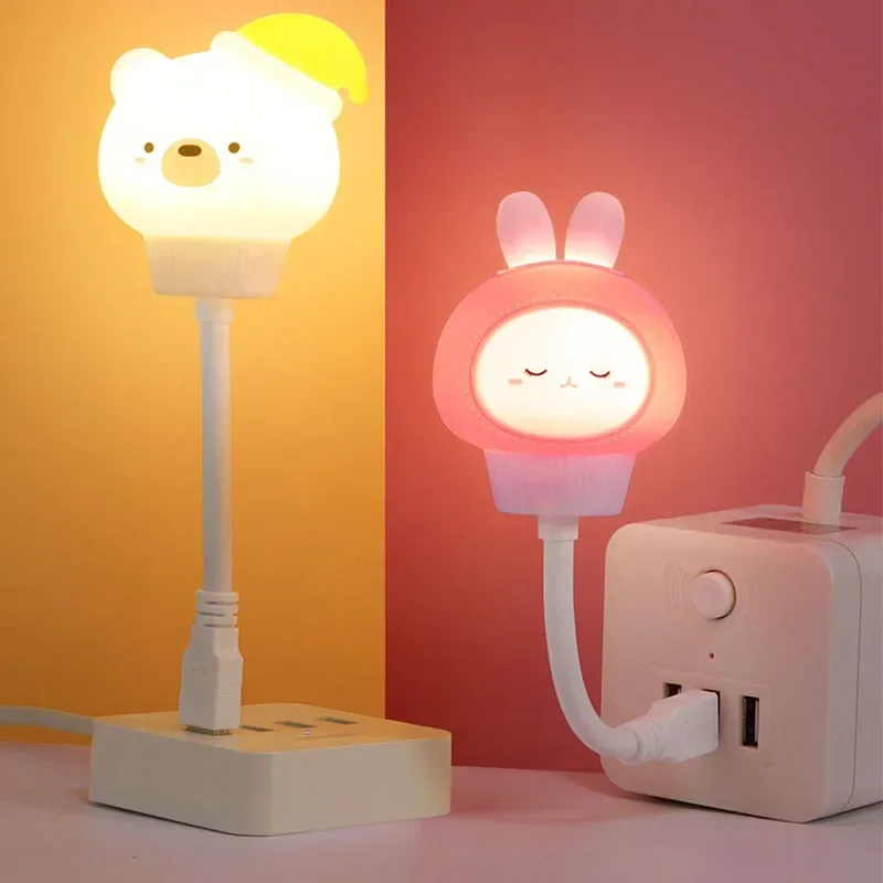 USB Nachtlicht LED Niedliche Cartoon Nachtlampe Bär Küken Kätzchen Fernbedienung für Baby Kind Schlafzimmer Dekoration Nachttischlampe Image