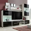Meuble TV LED meuble TV mural en verre avec 4 lumières LED couleur noire