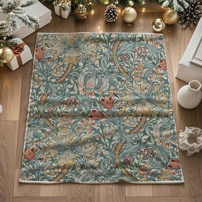 TEMU Luxurious Golden Lily Pattern Flannel Throw Blanket - Hypoallergenic, Machine Washable, Polyester With Contemporary For Sofa, Bed, Office, Travel - Cozy And Durable, Throw Blanket For Couch Image