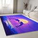 Area Rugs 160 x 230 cm Machine Washable low Pile carpet, Non-Slip Backing Dream Cartoon Style Non-Shedding carpet, Dolphin Waves and Moon Rugs for Living Room Bedroom Kitchen