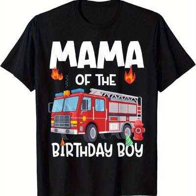 TEMU Mama Of The Birthday Boy Fire Truck Firefighter Mom Bday T-shirt Image