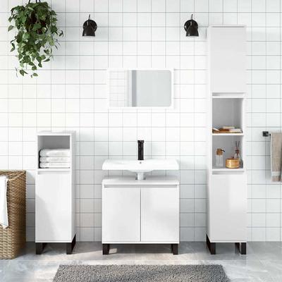 TEMU Bathroom Cabinet High-gloss White 58x33x60 Cm Wood Image