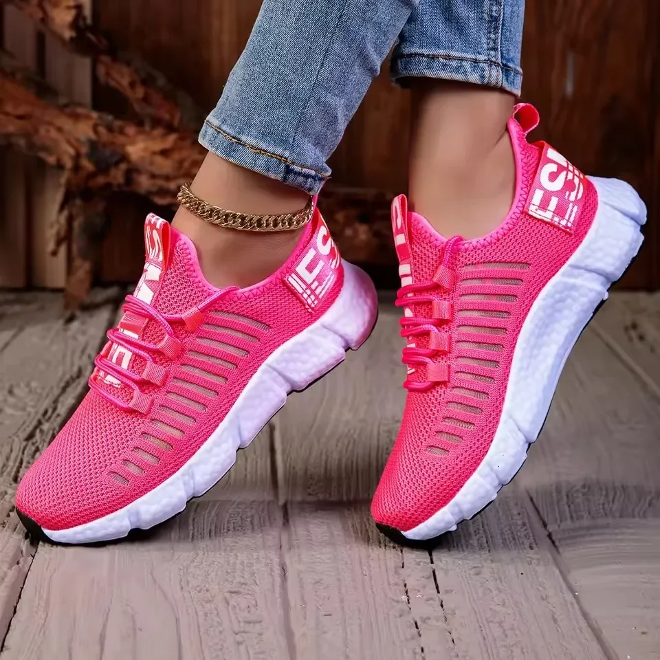 Heißer Verkauf Rosa Turnschuhe Mesh Leichte Weiche Sohle Jogging Strap Atmungsaktive Mode Größe 36-44 Damen Sportschuhe Unisex Tennis