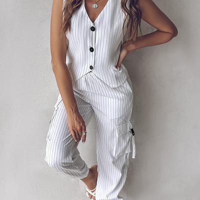 TEMU Striped Two-piece Suit With Vest And Pants Image
