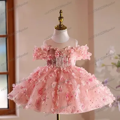 Süße Prinzessin rosa kurzes Blumenmädchenkleid Hochzeit Party Abschlussball Geburtstag Erstkommunion Image