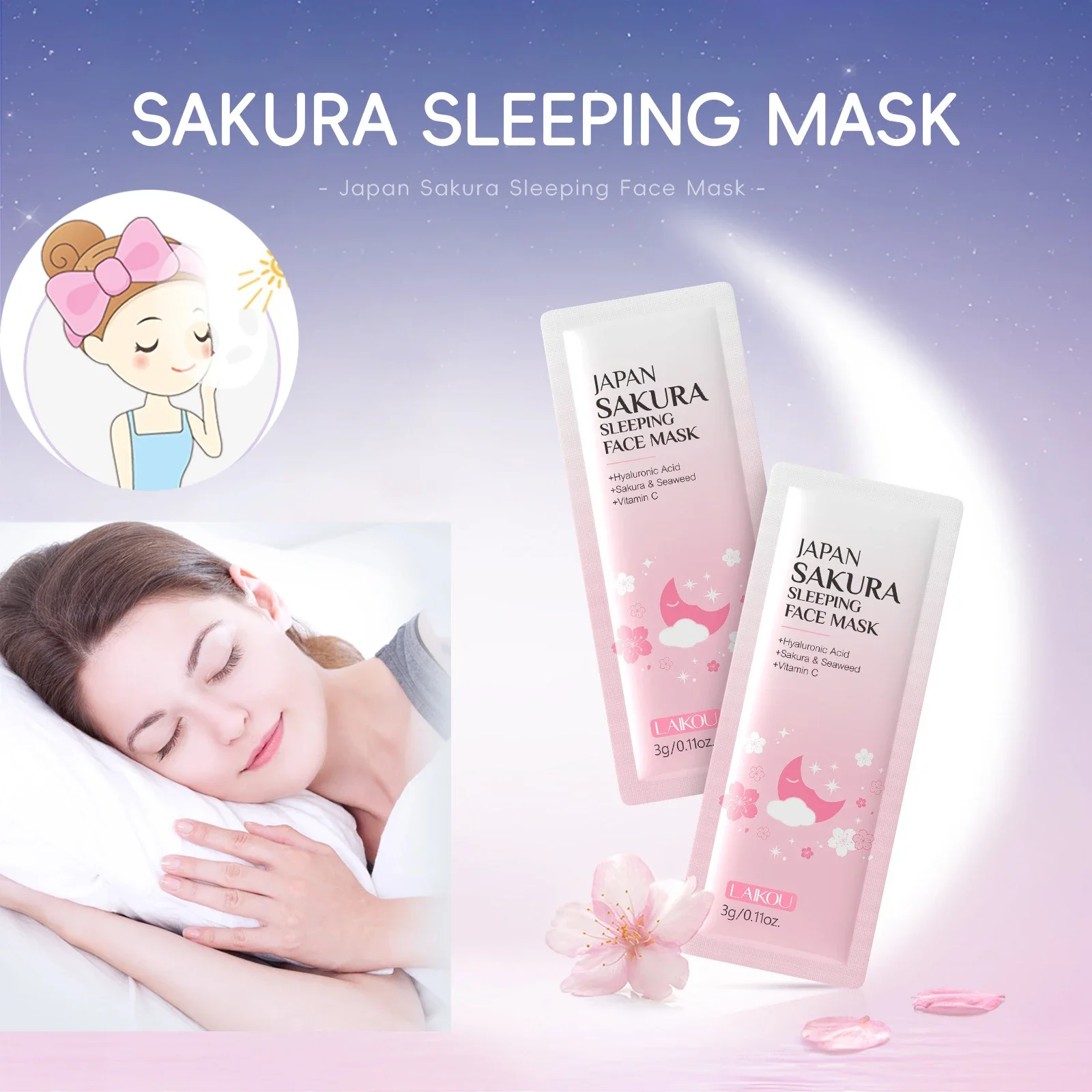 10/20 Stück LAIKOU Feuchtigkeitsspendende Gesichtsmaske, feuchtigkeitsspendende Schlafgesichtsmasken, reparierende und nährende Nacht-Gesichtsmaske, Hautpflege Image