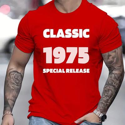 TEMU Classic 1975 Special Release Men's Short-sleeved T-shirt - , Summer, Adult Sizes, Polyester Material, Regular Fit Image
