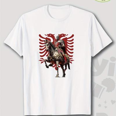 TEMU Men's Soft Cotton T-shirt, Graphic Design With Albania And Albanian Print - Short Sleeve Round Neck Casual Tee With Printed Design, Cultural Design Tee, Summer Fashion Essential For Casual Attire Image