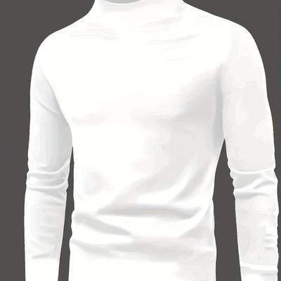 TEMU Men's Long Sleeve Turtleneck Shirt - Soft, Comfortable Casual Solid Layer For Casual Attire, Machine Washable, Everyday Clothing | Minimalist Style | Soft Fabric Image