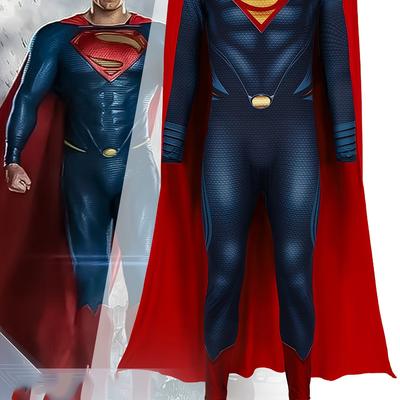 TEMU . Halloween Costume: For Man Of Steel Cosplays The One-piece Hero , Tight-fitting Cape, And Superman Image