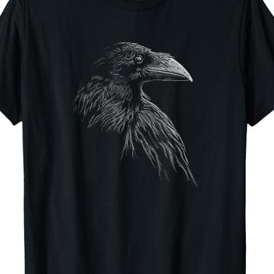 TEMU Graphic T-shirt For Men – Gothic Crow Artwork, 100% Made In Usa, Soft & Comfortable Crew Neck Tee, Short Sleeve, Wear, Casual Wear | Illustration | Machine Washable Top, Goth T Shirt Image