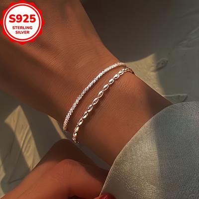 TEMU 925 Silver, Beaded Bracelet With Luxurious Starfish Double Layer Vintage Women's Bead Bracelet, Suitable For And Gifting Image