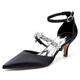 Gycdwjh Women's Stiletto High Heel Bridal Shoes Closed Toe Mid Heels Wedding Dress Pumps Crystal Ankle Strap Sexy Prom Party Sandals,Black,4.5 UK