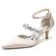 Gycdwjh Women's Stiletto High Heel Bridal Shoes Closed Toe Mid Heels Wedding Dress Pumps Crystal Ankle Strap Sexy Prom Party Sandals,Champagne,8 UK