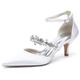 Gycdwjh Women's Stiletto High Heel Bridal Shoes Closed Toe Mid Heels Wedding Dress Pumps Crystal Ankle Strap Sexy Prom Party Sandals,White,4.5 UK
