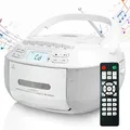 Lettore CD portatile con cassetta, stereo, supporta cassetta, CD, CD-R, CD-RW, CD MP3 e WMA-CD, per giovani e anziani, Bianco