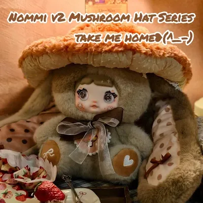 Nommi 400% V2 Mushroom Hat Series Plush Blind Box Cute Long Eared Mystery Box Detachable Plush Vinyl Face Surprise Toy Gift
