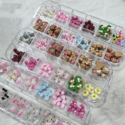 12Grids Summer Beach Style Hello Kitty Nail Charms Hawaiian Holiday Tanning Kitty Cat Nail Art