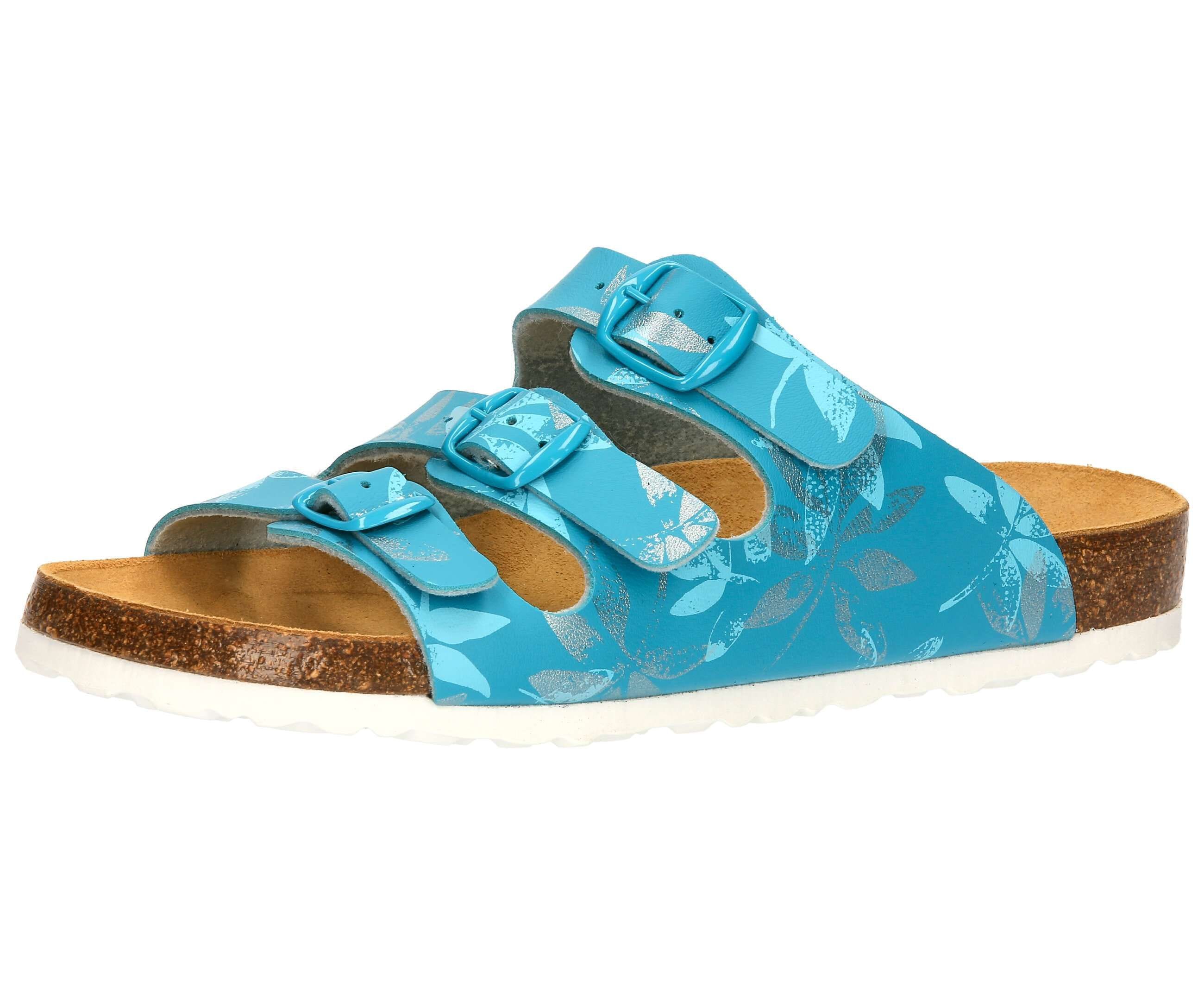 Pantolette LICO "Pantolette Bioline Leave", Damen, Gr. 37, blau, Synthetik, Schuhe Pantolette